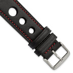 Grand Prix Leather Watch Band in Black with Red Stitching, 20mm
