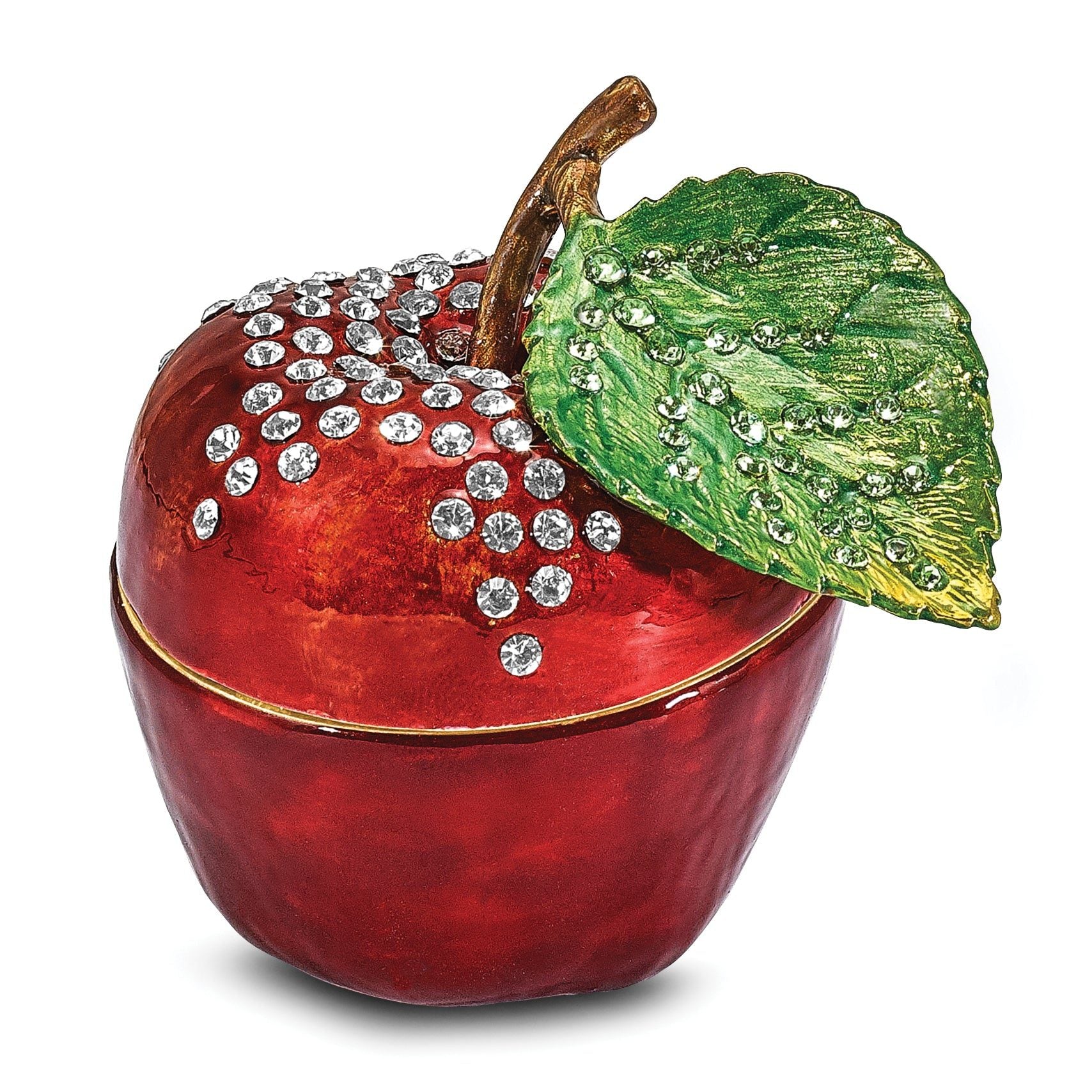 Luxury Giftware Pewter Bejeweled Crystals Gold-tone Enameled DELICIOUS Apple Trinket Box with Matching 18 Inch Necklace Main image