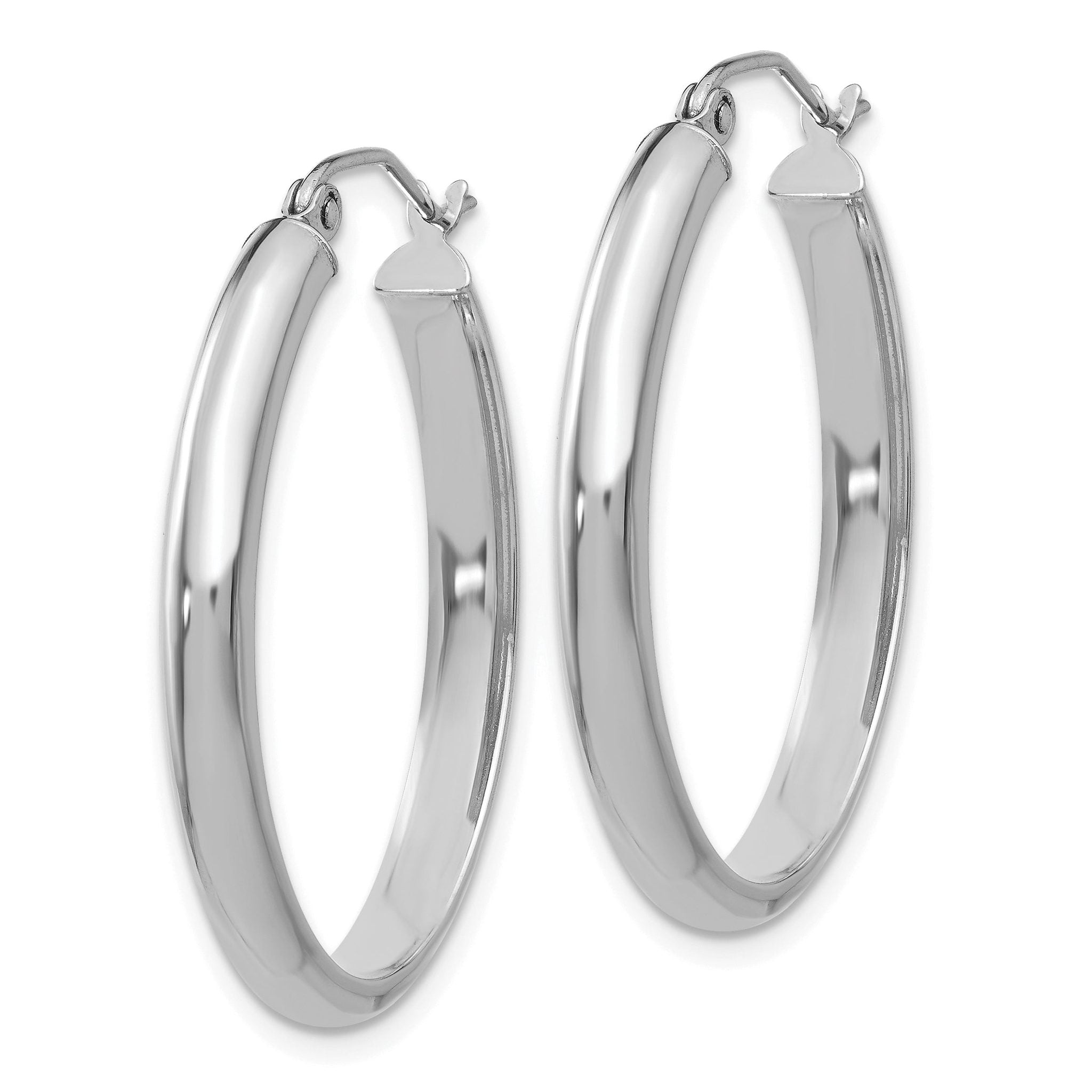 14k White Gold Polished 3.5mm Oval Hoop Earrings Secondary image