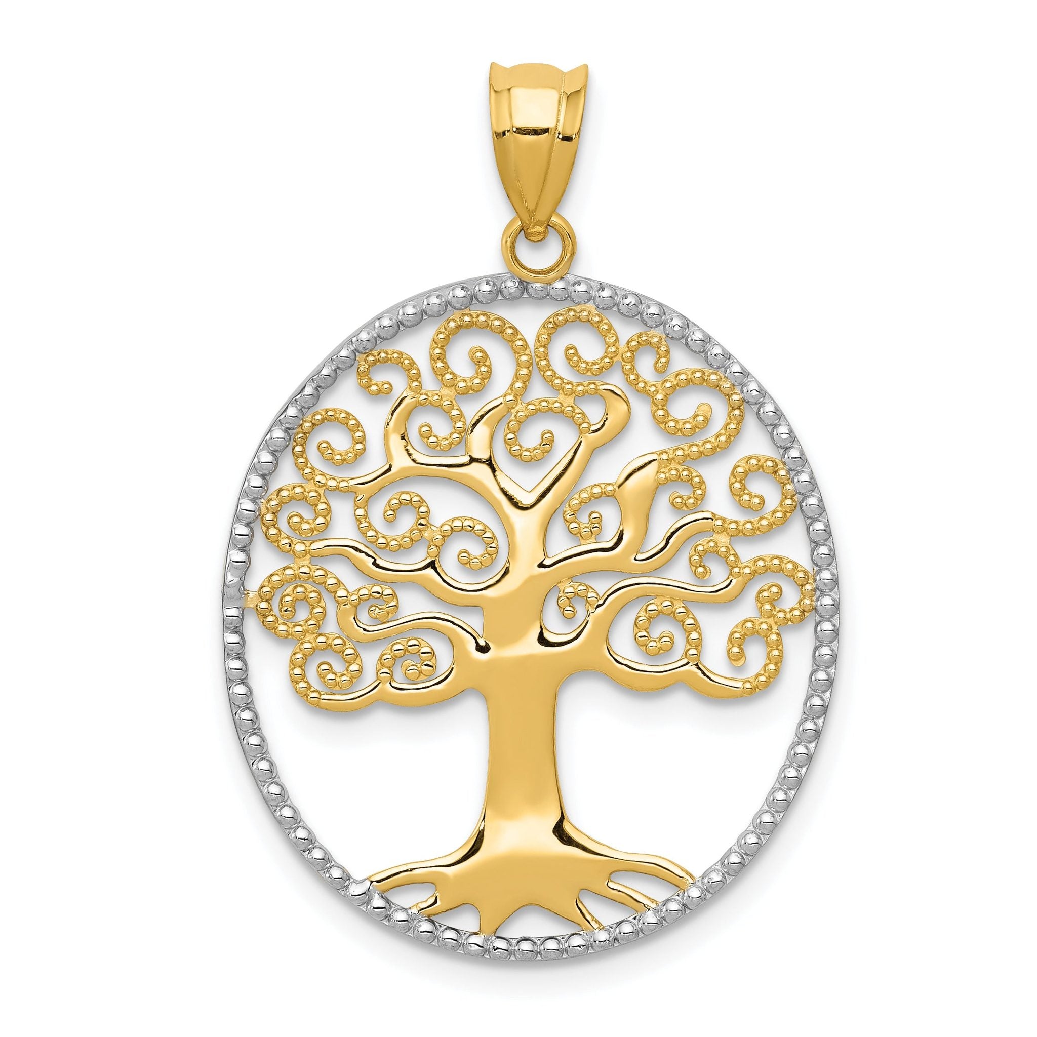14K Gold Rhodium Tree of Life Pendant with Filigree Design Main image