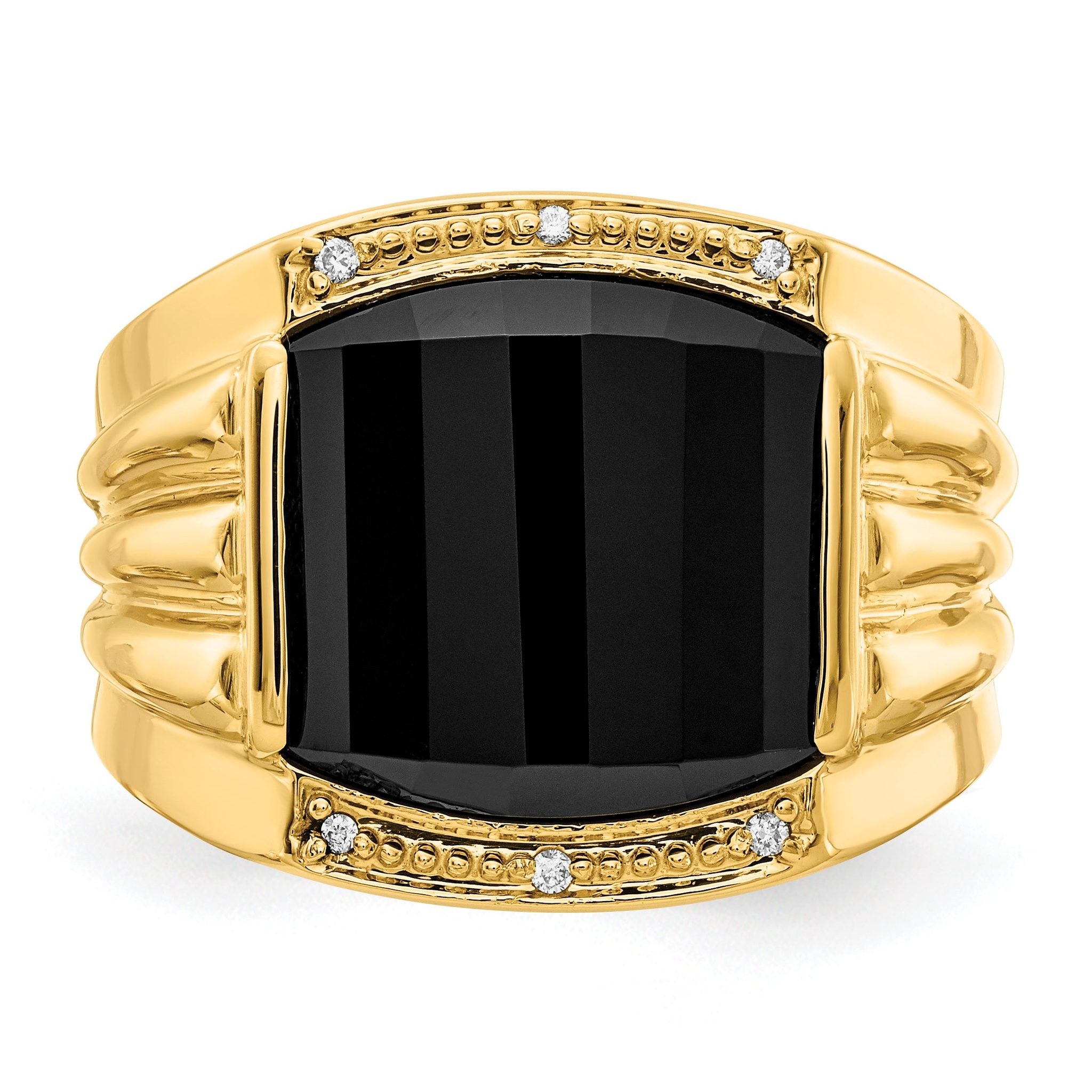14k Barrel Onyx and AA Diamond Mens Ring