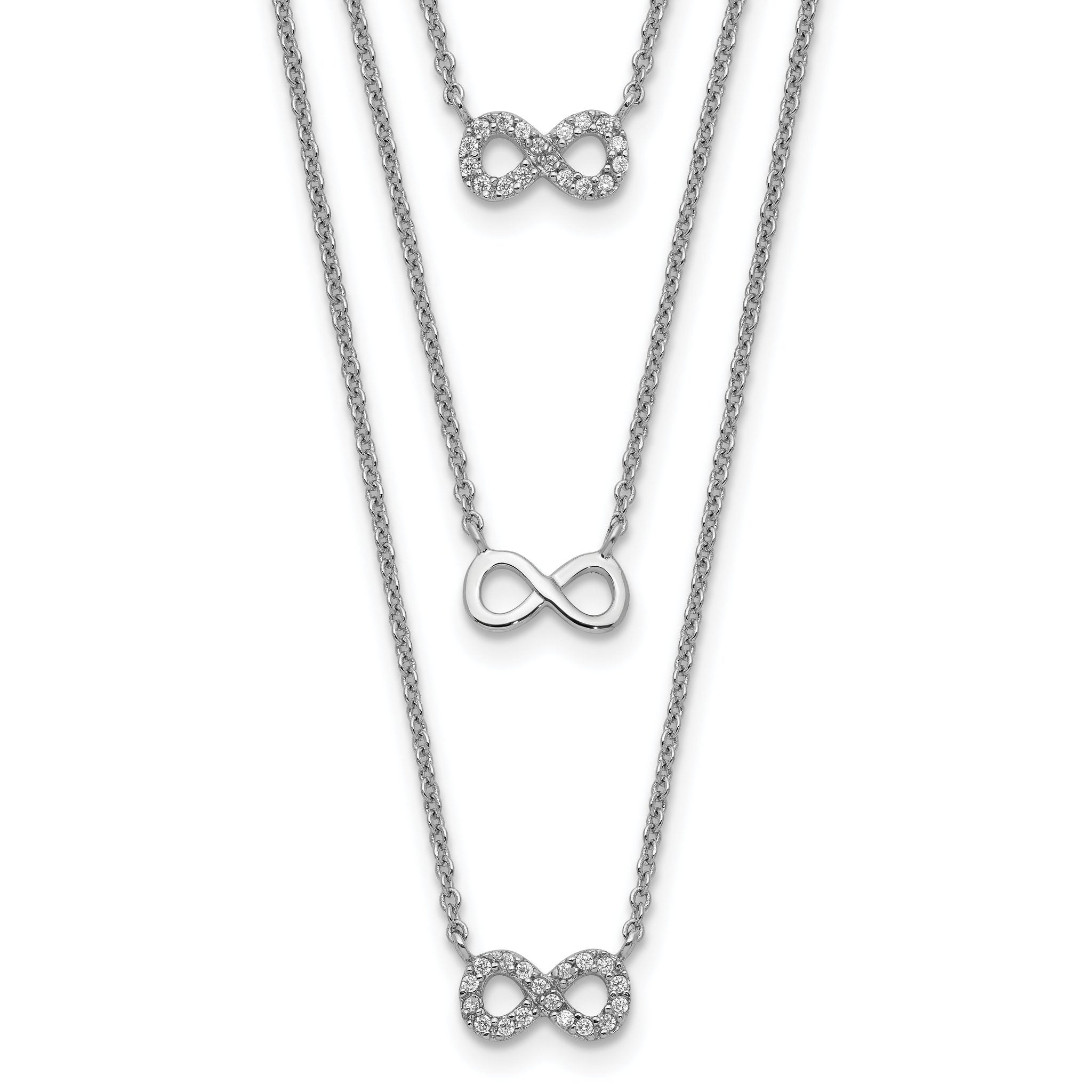 Sterling Silver Rhod-plated 3-Strand CZ Infinity With 2in ext. Necklace Main image