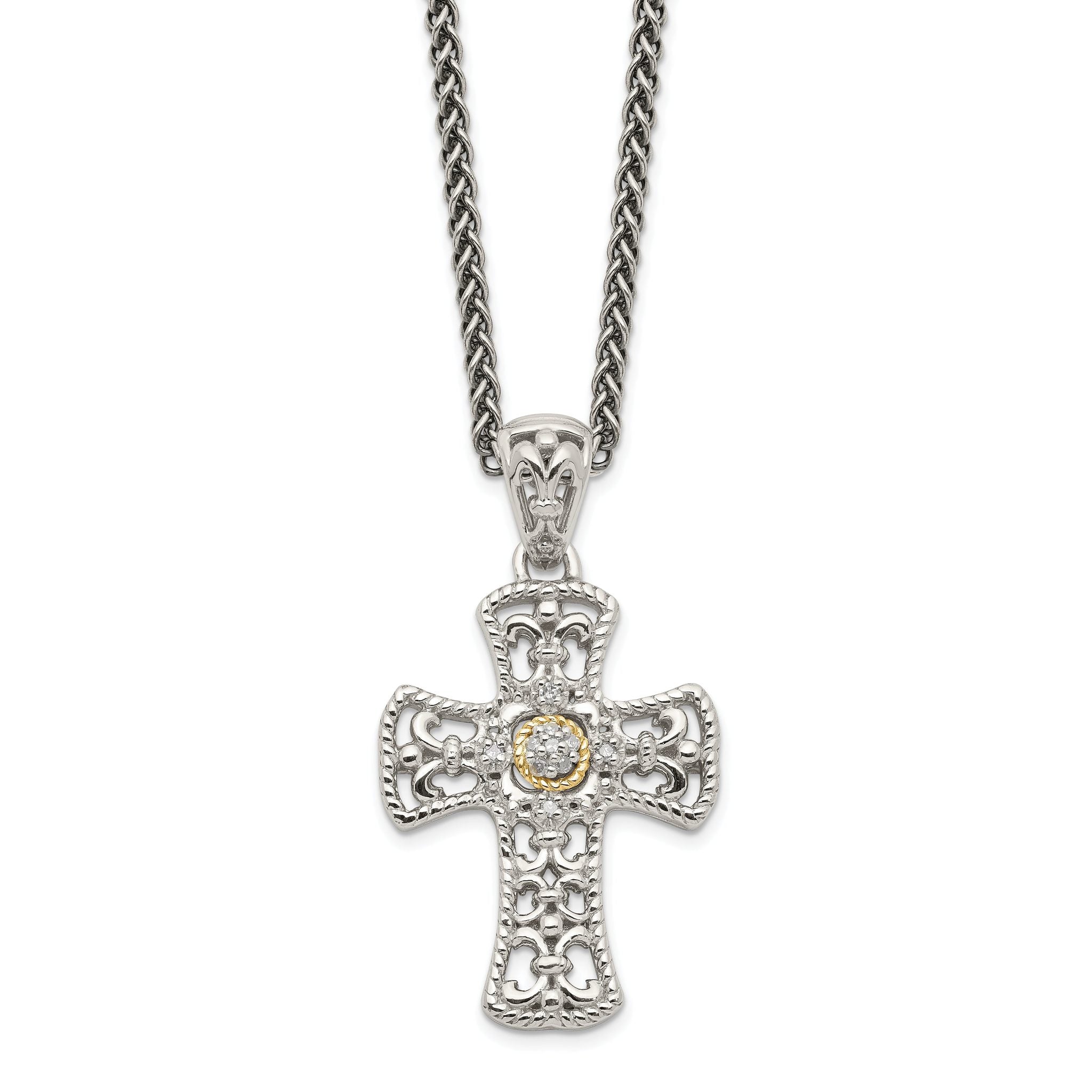 Shey Couture Sterling Silver with 14K Accent 18 Inch Diamond Cross Necklace Main image