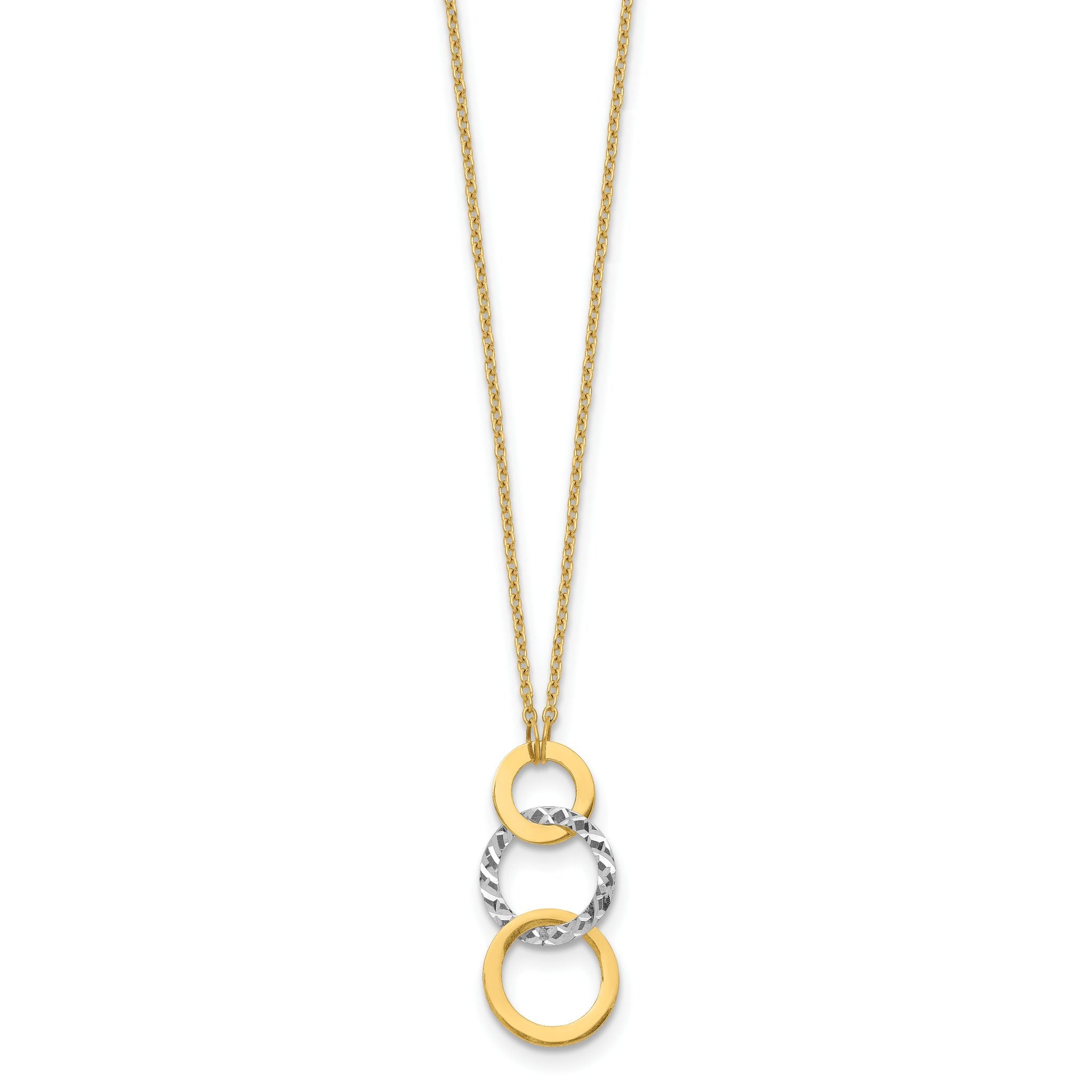 14K Two-Tone Gold Necklace with Polished Textured 3-Circle Charm Secondary image