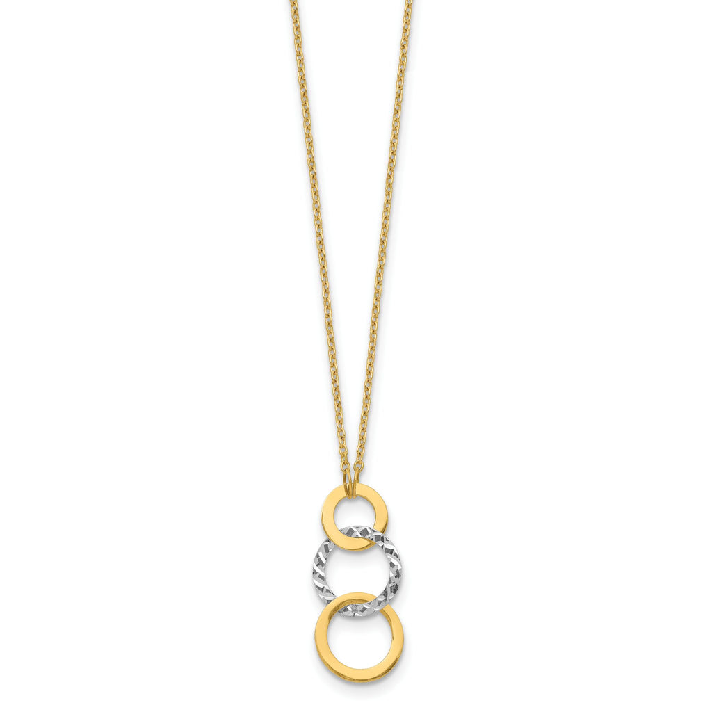 14K Two-Tone Gold Necklace with Polished Textured 3-Circle Charm