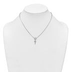Sterling Silver Rhodium-plated Polished Cross Dangle Paperclip Link 16 Inch with 2 Inch Extension Necklace