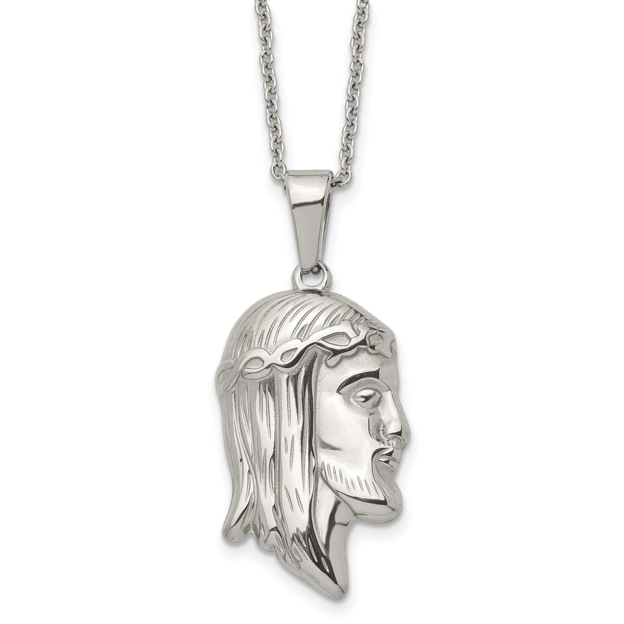 Chisel Stainless Steel Polished Jesus Silhouette Pendant on a 22 inch Cable Chain Necklace Main image