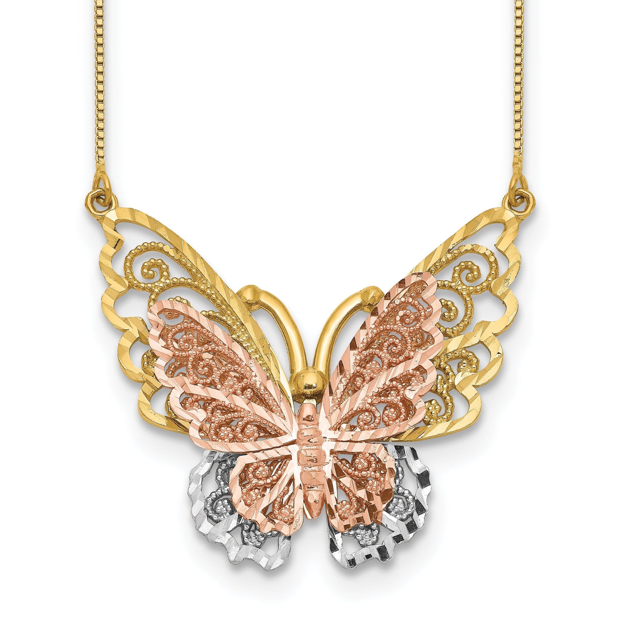 14k Yellow & Rose Gold w/ Rhodium Butterfly Necklace Main image