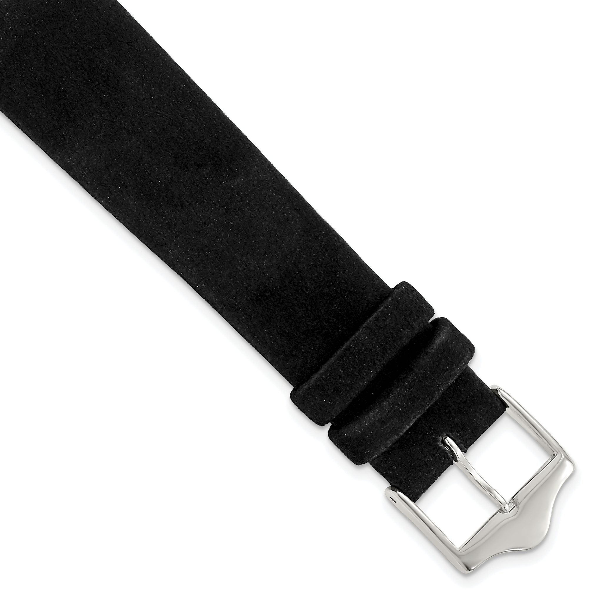 Black Suede Flat Watch Band in Leather with Silver-Tone Buckle, 14mm