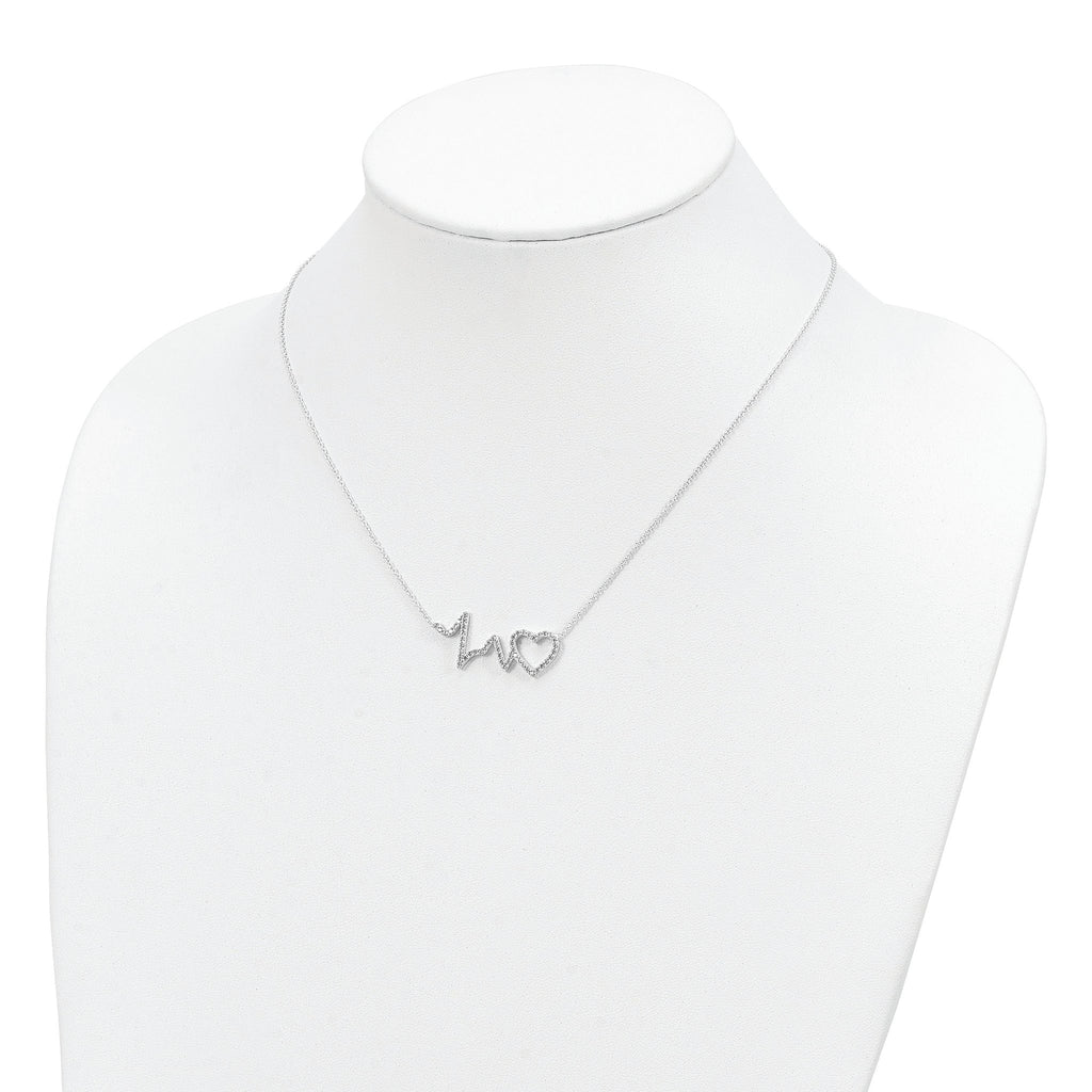 Sterling Silver Polished CZ Heartbeat 18in Necklace