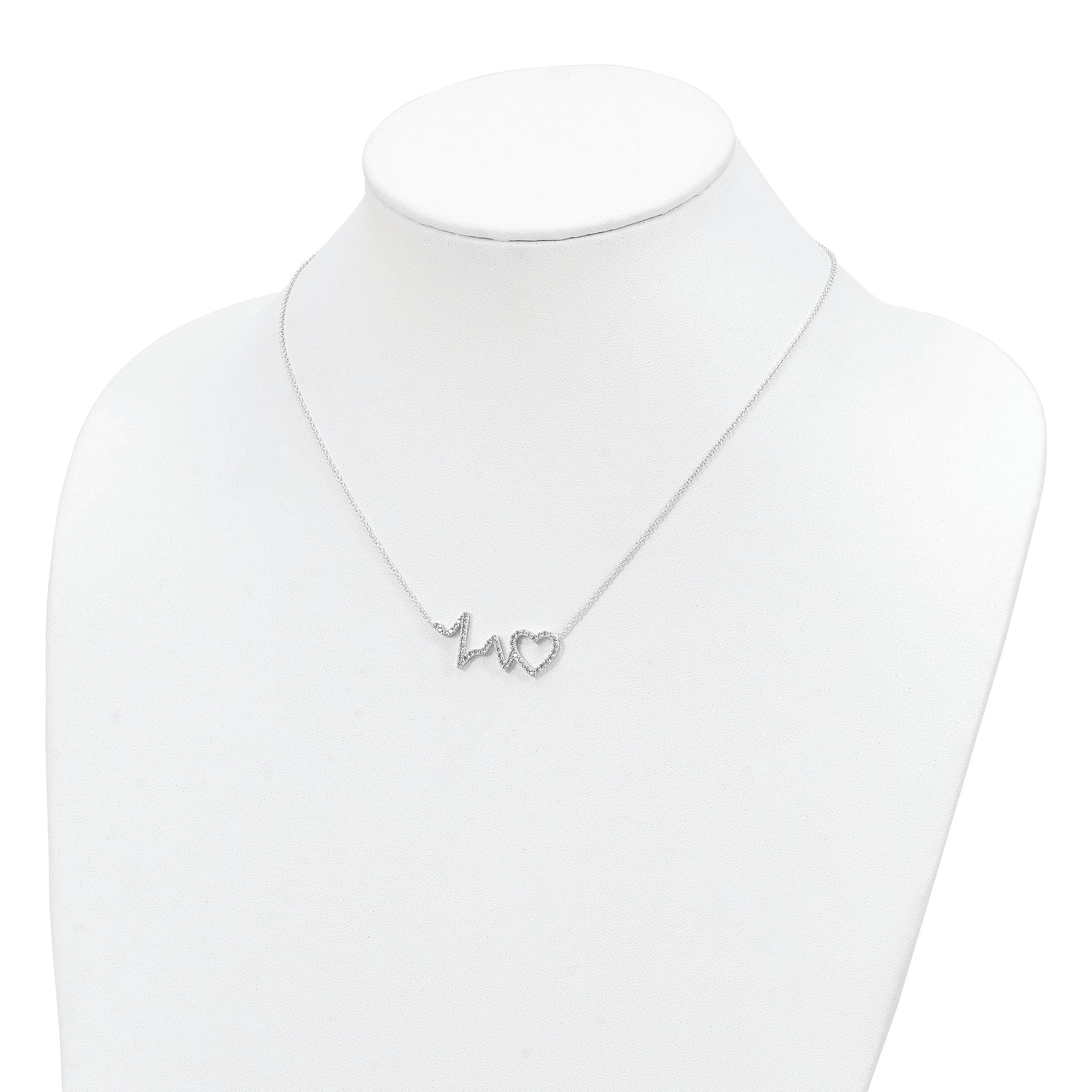 Sterling Silver Polished CZ Heartbeat 18in Necklace
