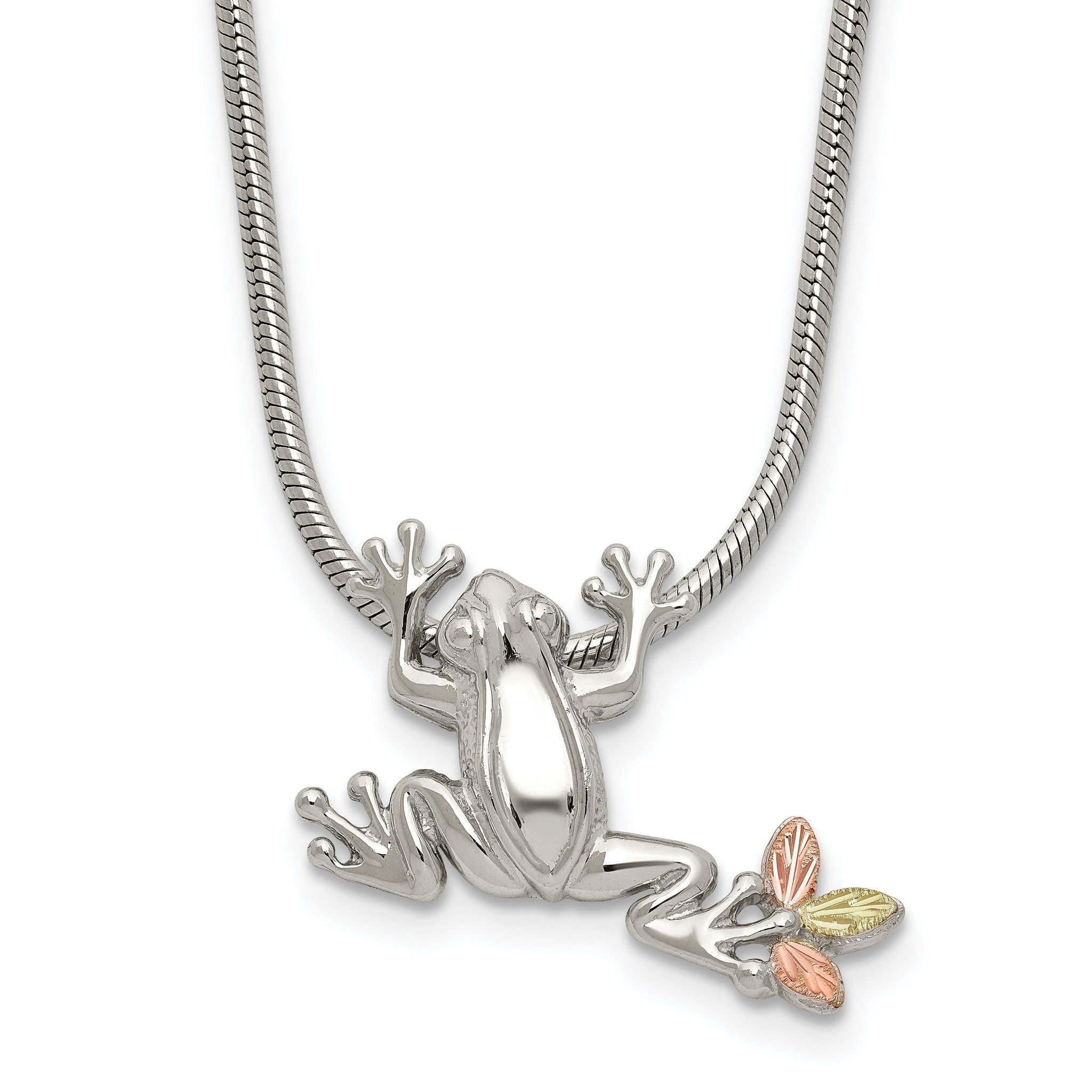 Sterling Silver Frog Necklace with 12K Gold Accents Gift Ready Main image