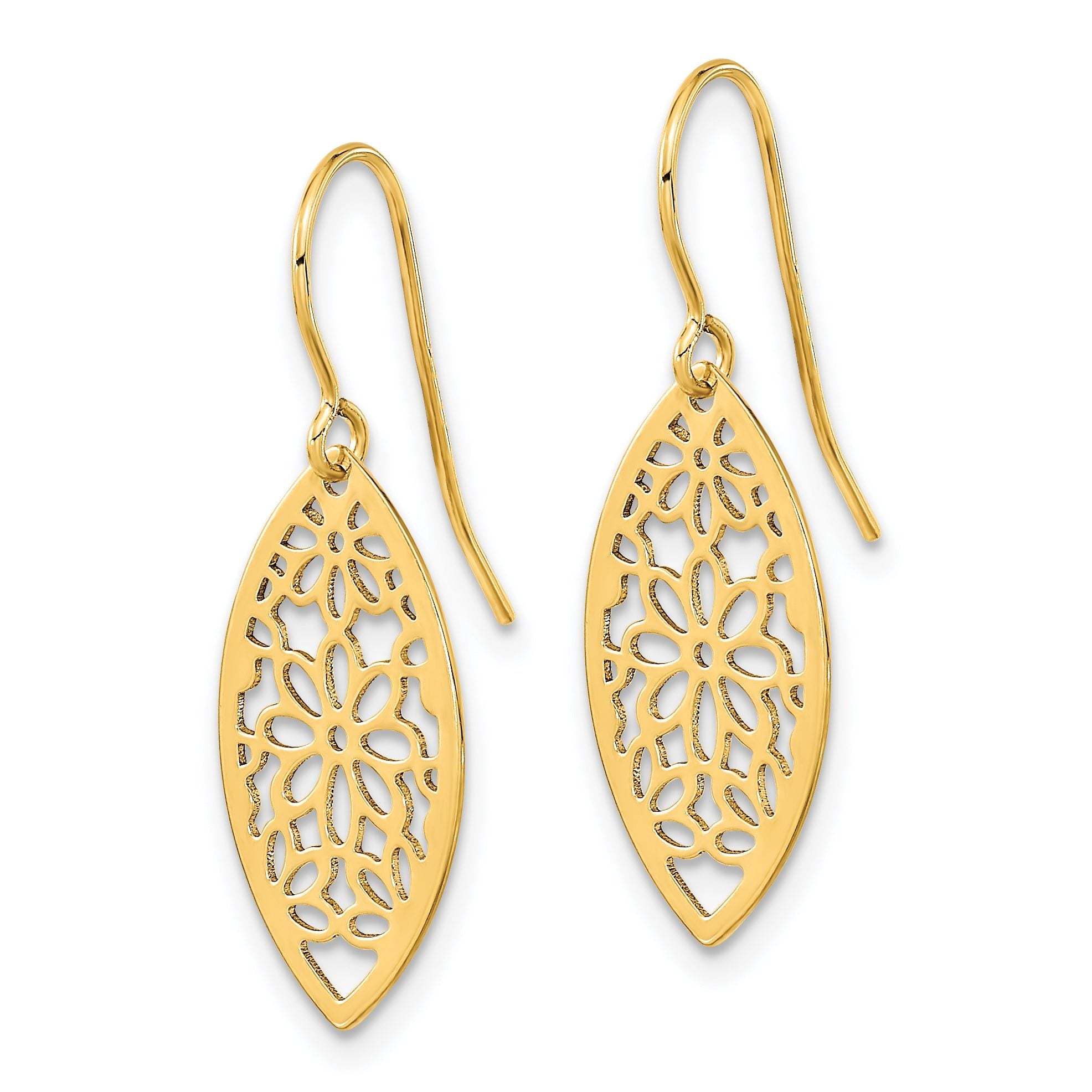 14k Polished Flower Dangle Earrings Secondary image