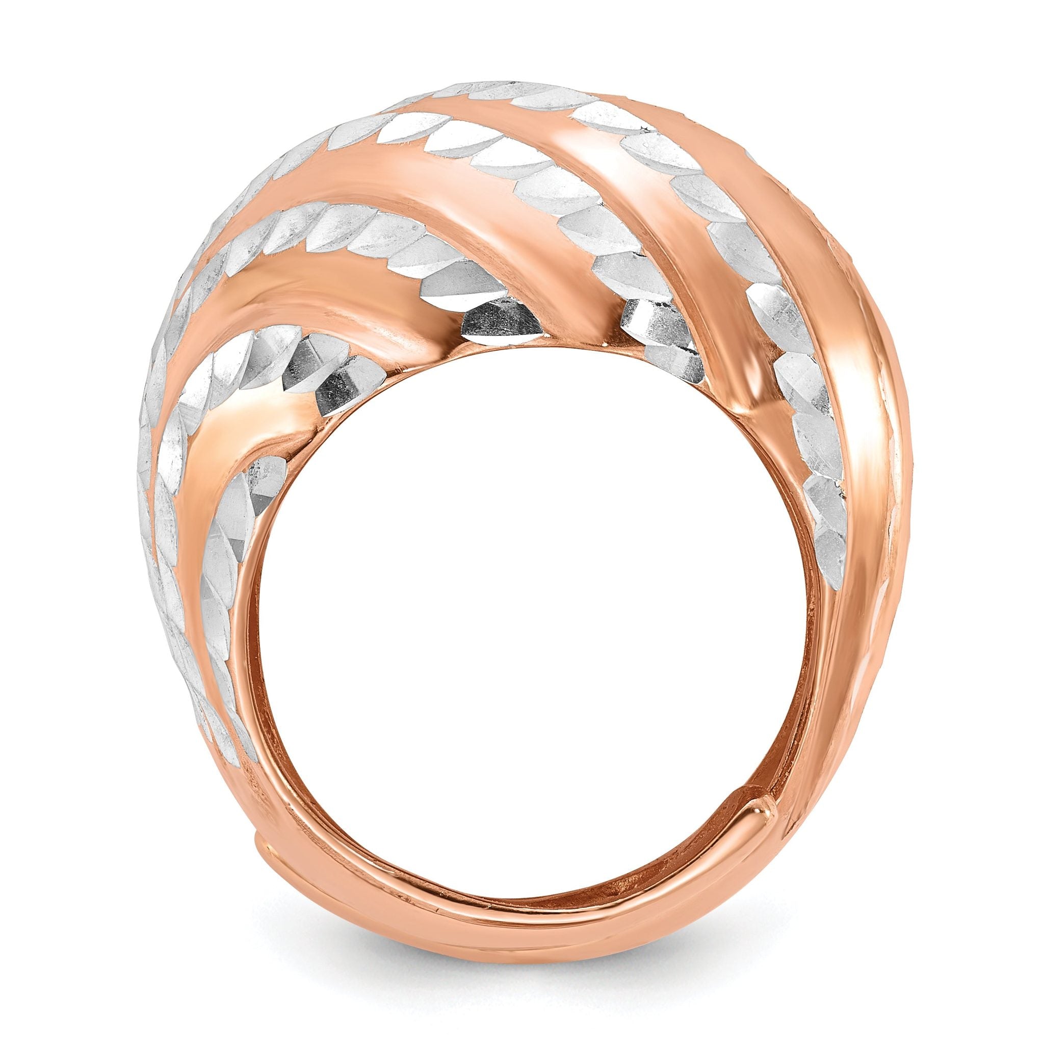 Sterling Silver Rose Gold-plated Diamond-cut Adjustable Ring Secondary image