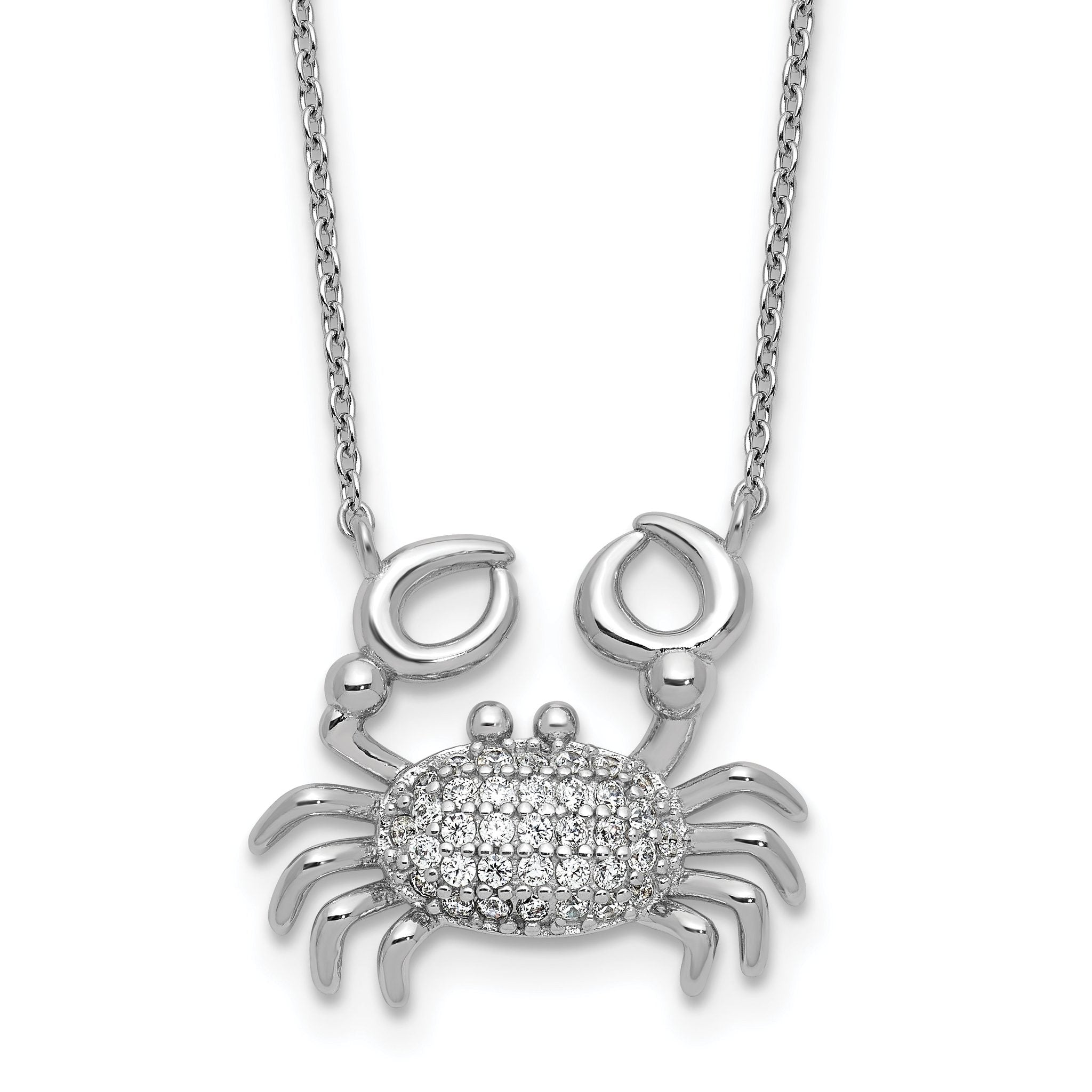 Cheryl M Sterling Silver Rhodium-plated Polished CZ Crab Necklace Main image