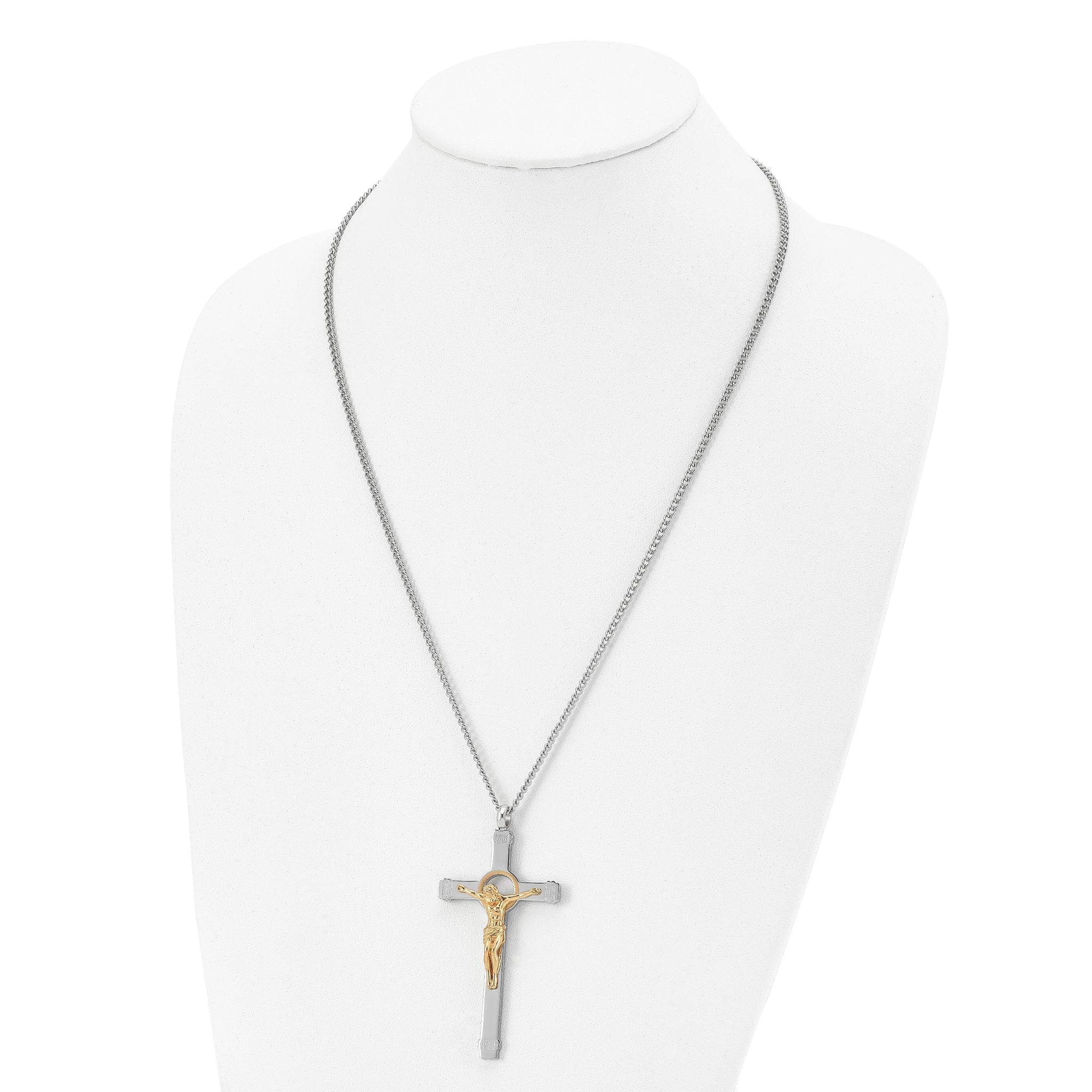 Chisel Stainless Steel Polished Yellow IP-plated Crucifix Pendant on a 24 inch Curb Chain Necklace Secondary image
