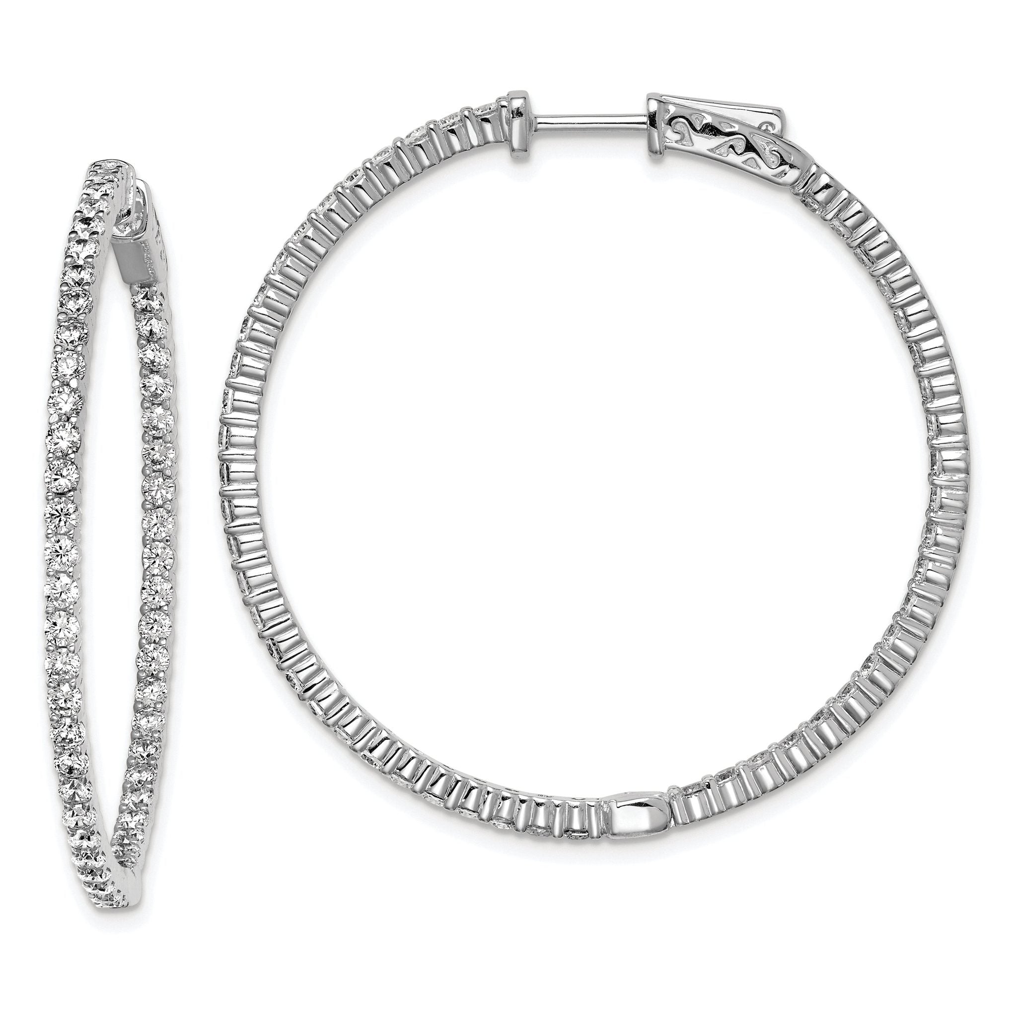Sterling Shimmer Sterling Silver Rhodium-plated 100 Stone 2mm CZ In and Out Round Hinged Hoop Earrings Main image