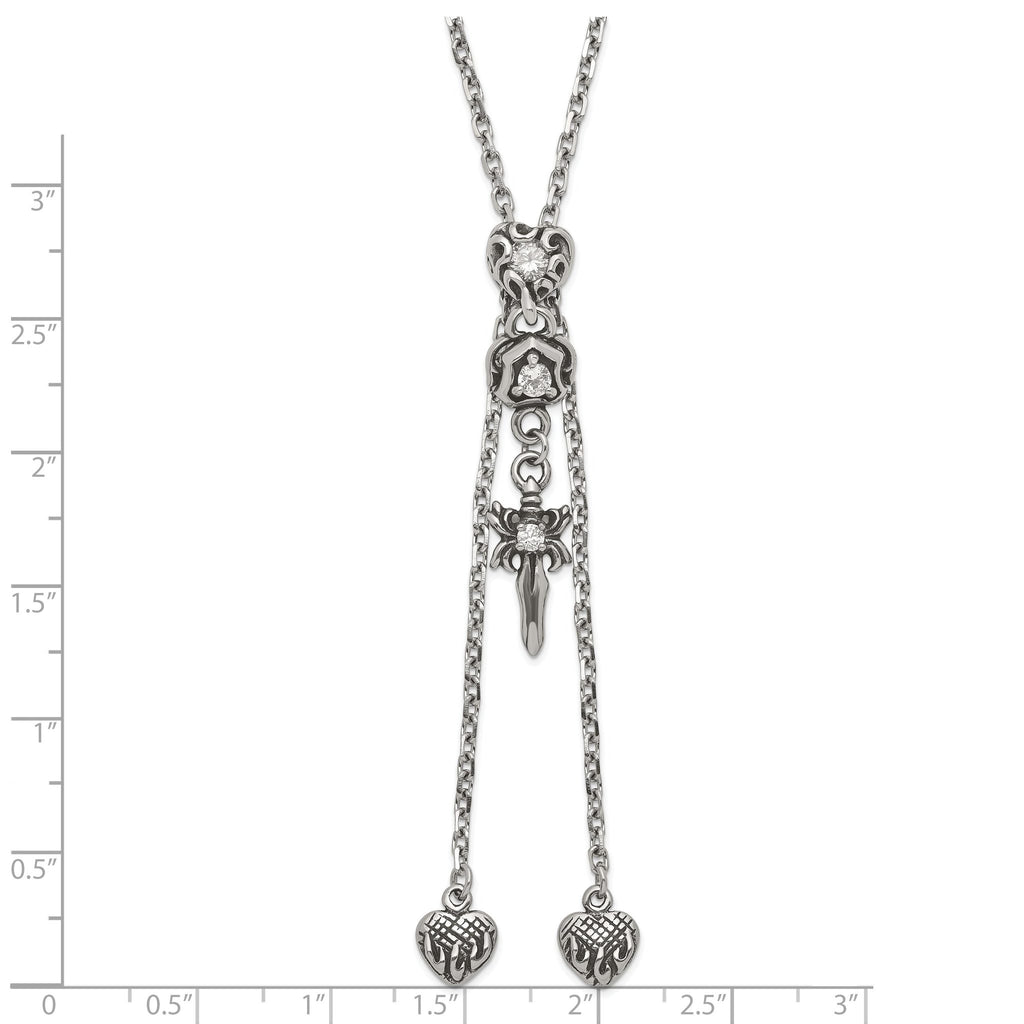 Sophia Jewelers Gothic Hearts & Sword CZ Adjustable Stainless Steel Necklace