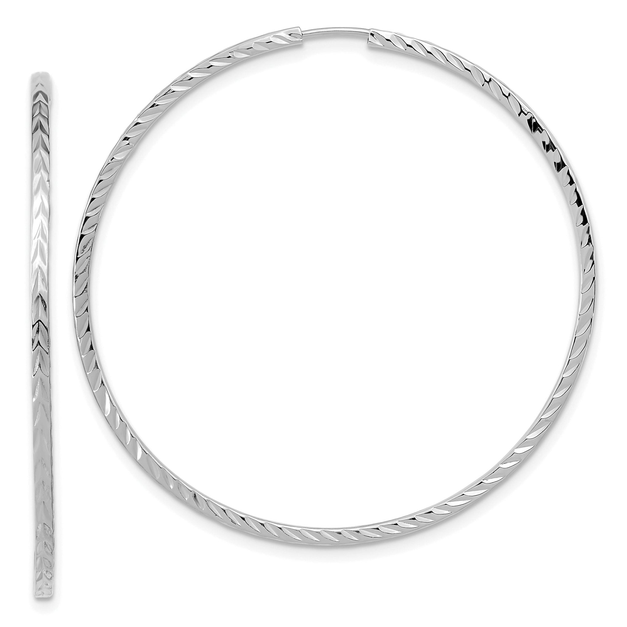 14k White Gold Diamond-cut Square Tube Endless Hoop Earrings Main image
