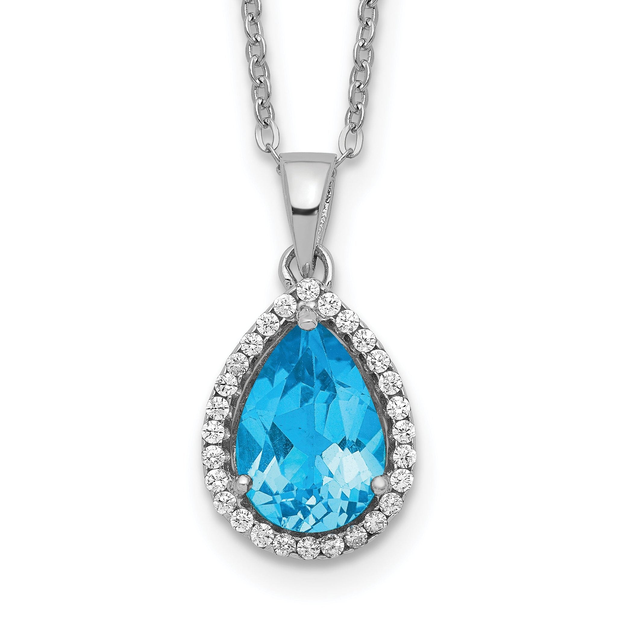 Sterling Silver Rhodium Polished Blue Topaz & CZ Necklace Main image
