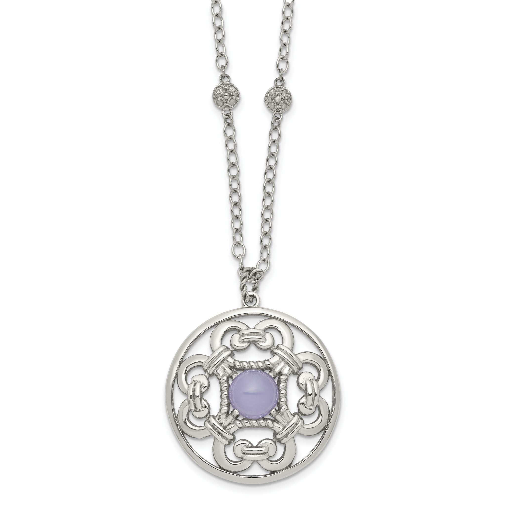 Stainless Steel Polished Synthetic Purple Calcedony w/2in ext Necklace Main image