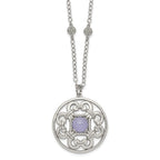 Stainless Steel Polished Synthetic Purple Calcedony w/2in ext Necklace