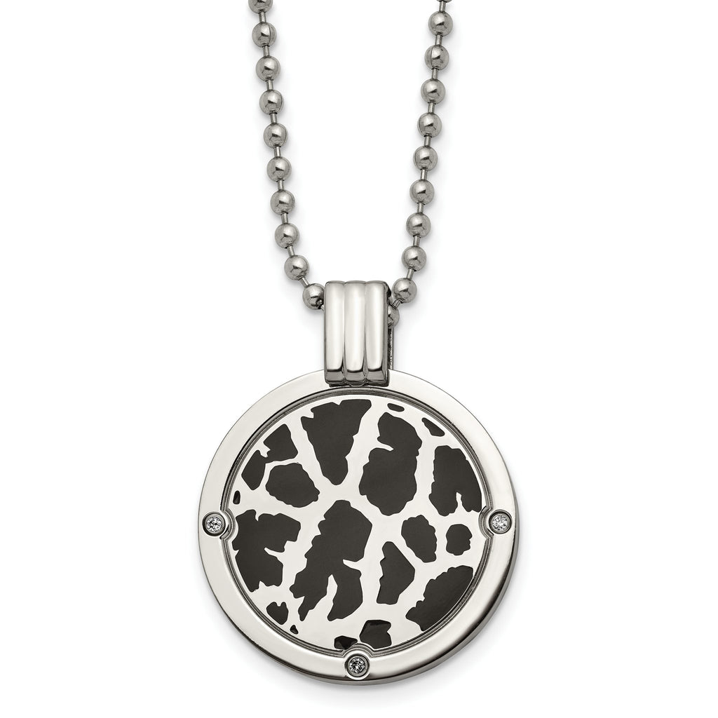 Black Enamel & Diamond Necklace in Titanium (1/20 ct.)