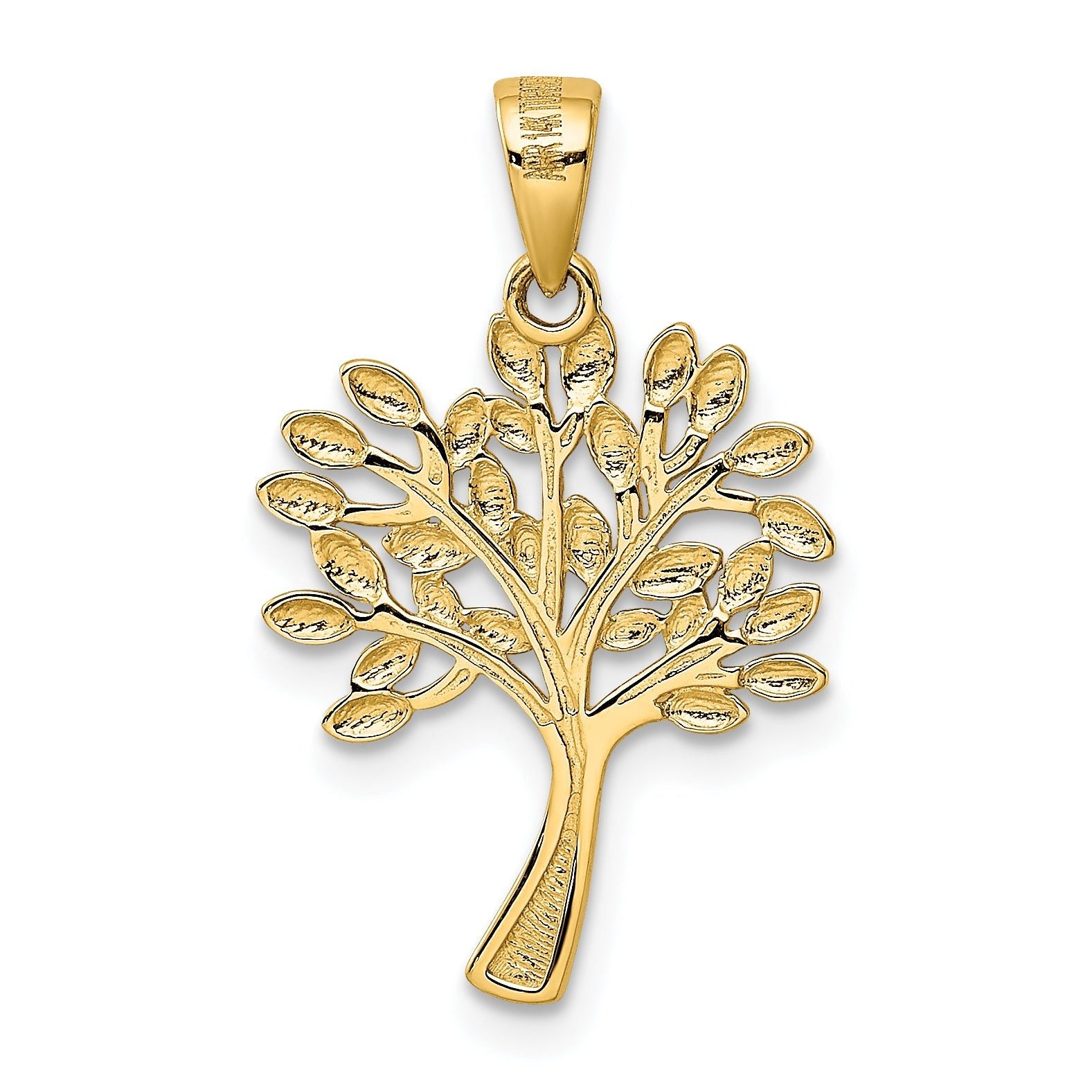 14K Gold and Rhodium Diamond-Cut Tree Pendant with Polished Finish
