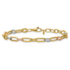 14K Tri-color Polished / DC Fancy Link w/1in ext. Bracelet