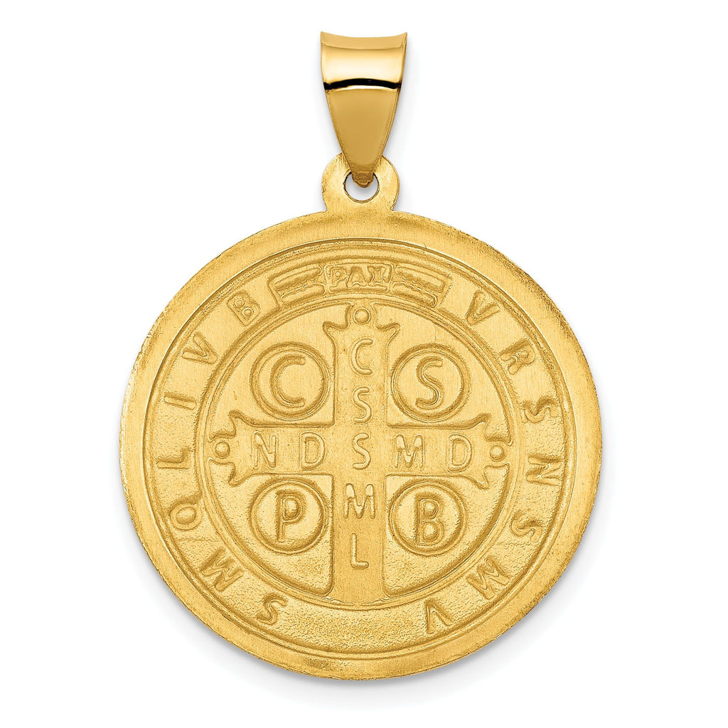 14K Polished & Satin St. Benedict Reversible Hollow Medal