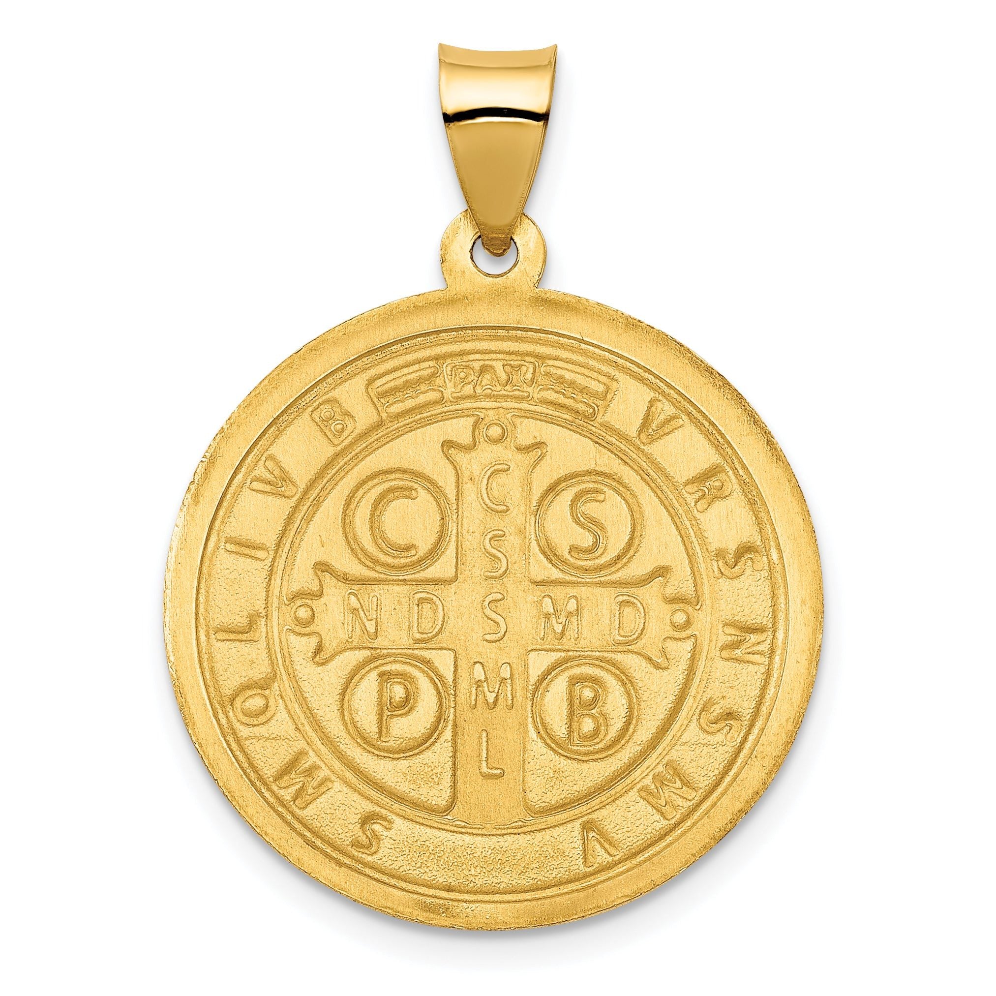 14K Polished & Satin St. Benedict Reversible Hollow Medal