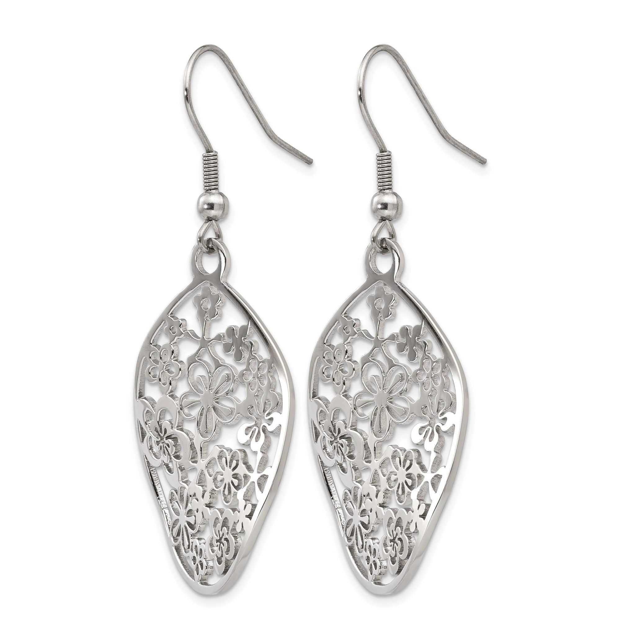 Stainless Steel Polished Flower Drop Dangle Earrings for Women Secondary image