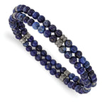 Stainless Steel Brushed and Antiqued Bronze-plated 4.5mm Lapis Beaded Stretch Bracelet