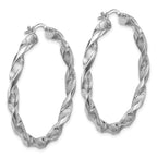 Sterling Silver RH-plat Polish/Textured Twist Hoop Earrings