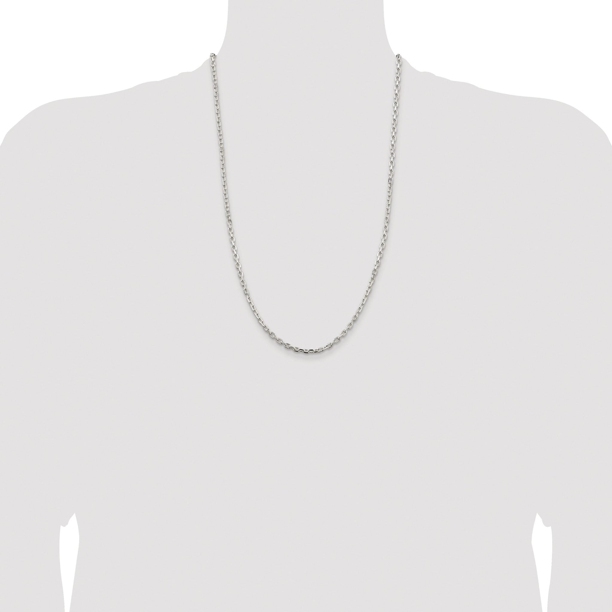 Beveled Oval Cable Chain Necklace in Sterling Silver, 3.25mm