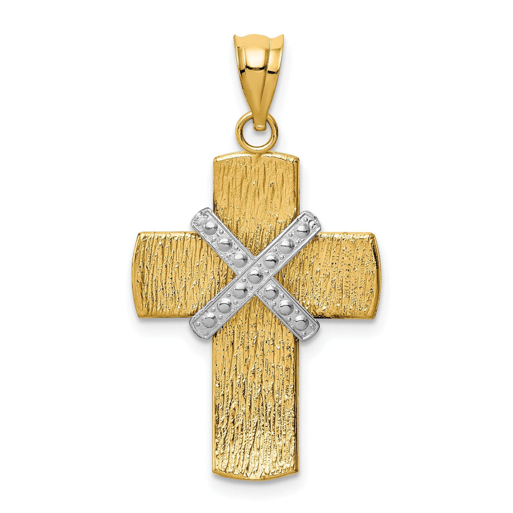 14K Two-Tone Gold Diamond-Cut Cross Pendant with Polished Finish