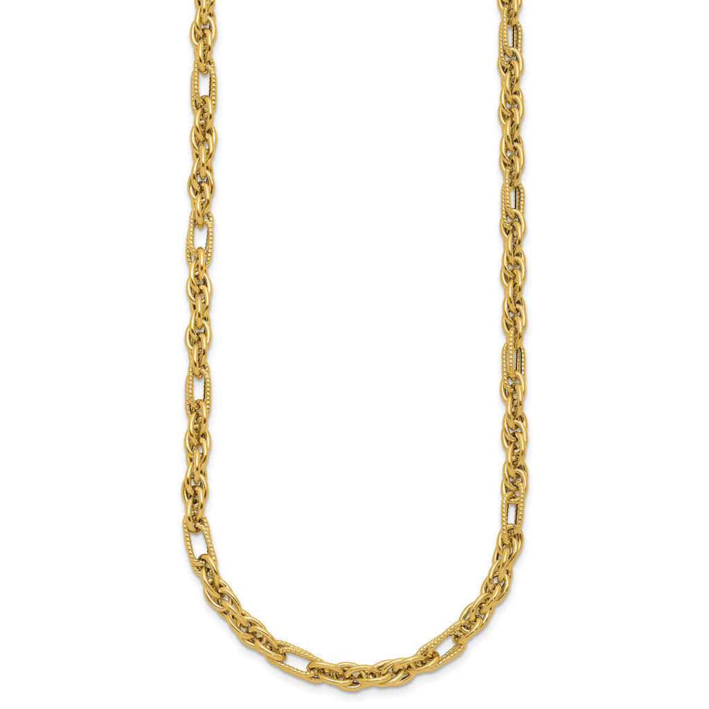 14K Polished and Textured Fancy Link Necklace