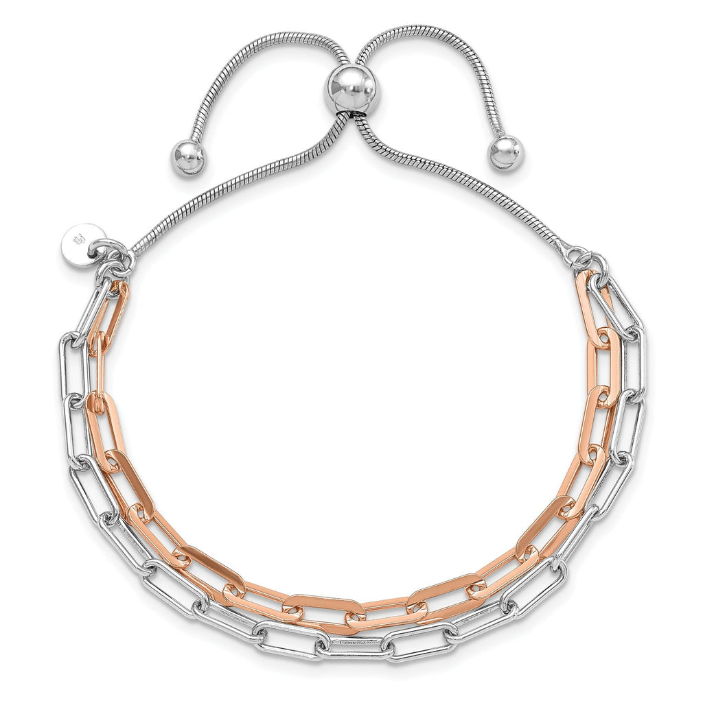 Sterling Silver Rh-p & Rose-tone 2-strand Bolo Bracelet