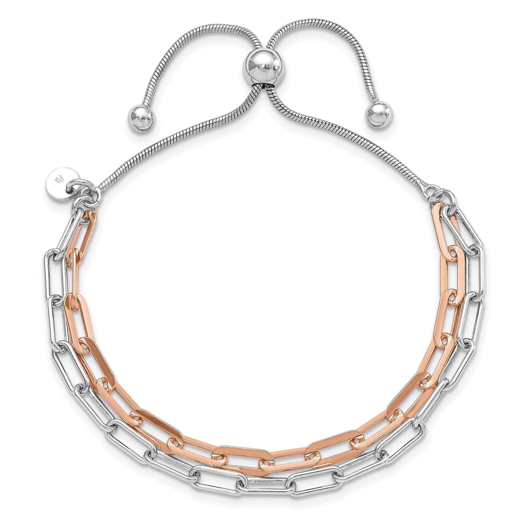 Sterling Silver Rh-p & Rose-tone 2-strand Bolo Bracelet