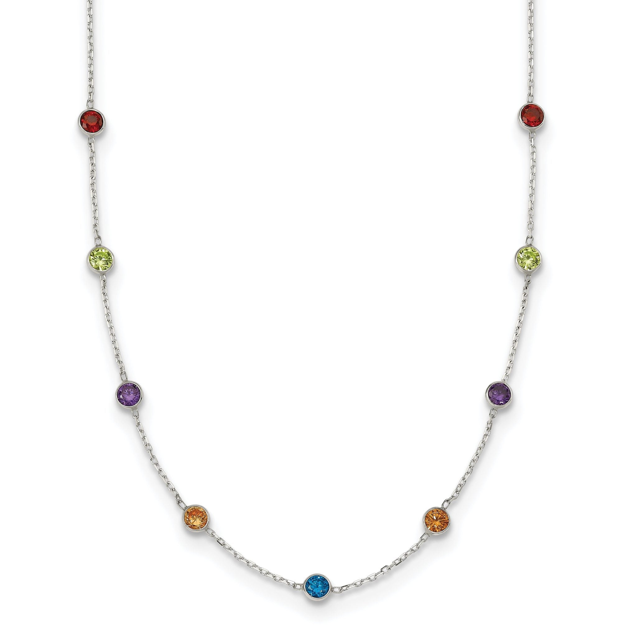 Sterling Silver 9-Station Multicolor CZ Necklace Main image