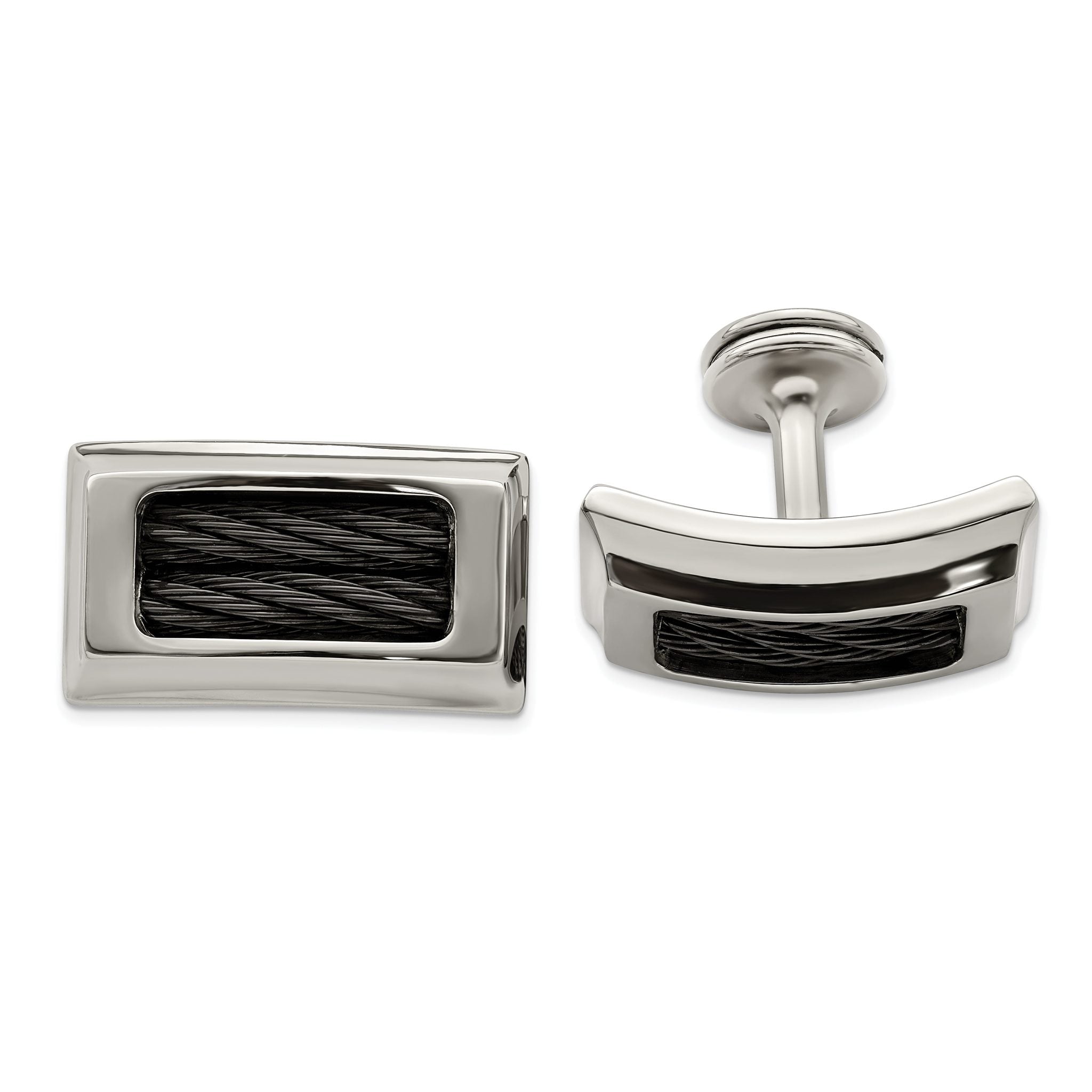 Polished Titanium & Black Cable Cuff Links by Edward Mirell Main image