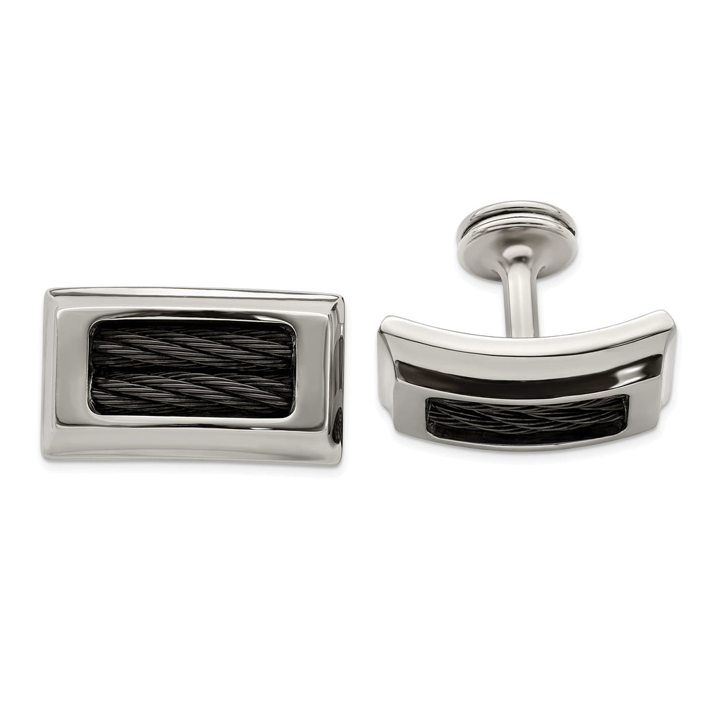 Polished Titanium & Black Cable Cuff Links by Edward Mirell
