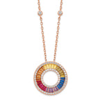 Prizma Sterling Silver Rose-tone 14K Flash Rose Gold-plated 16 inch Colorful Baguettes CZ Circle Necklace with 2 inch Extender