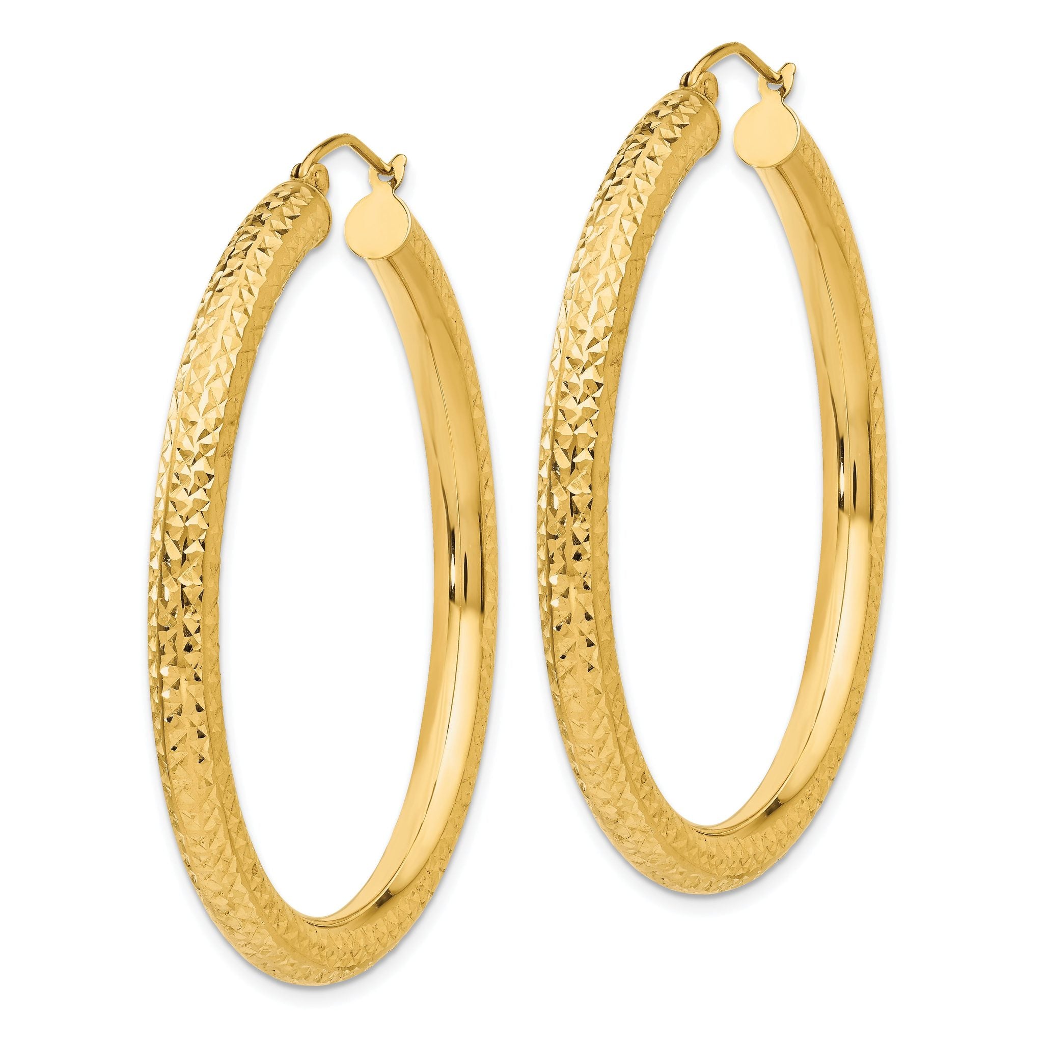 14k Diamond-cut 4mm Round Hoop Earrings Secondary image