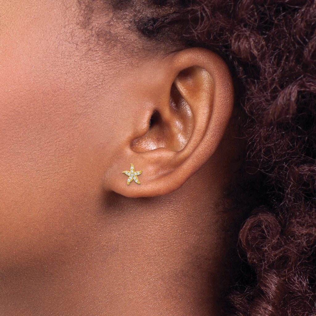 14K Gold Children's CZ Starfish Earrings with Nickel-Free Design