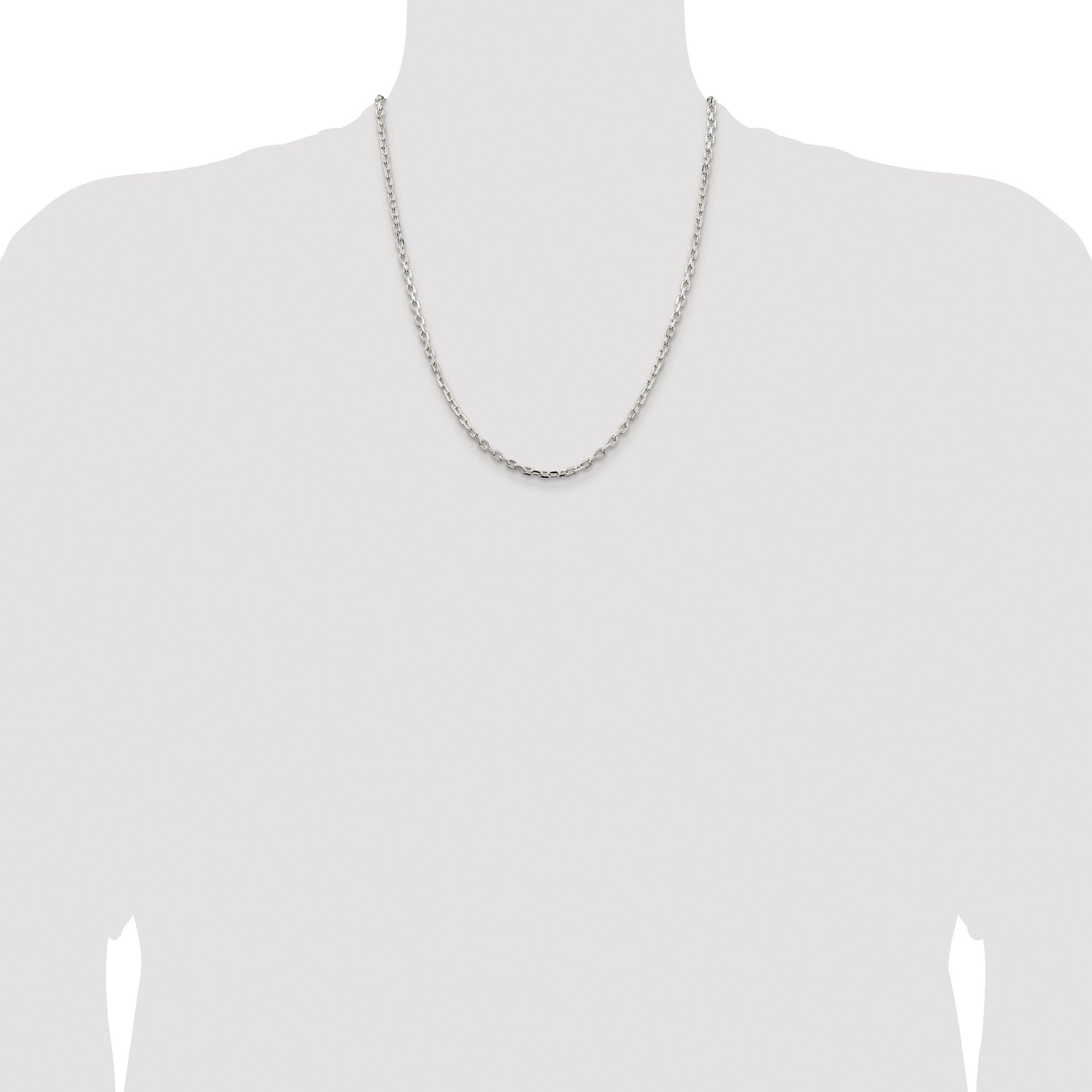 Beveled Oval Cable Chain Necklace in Sterling Silver, 3.25mm