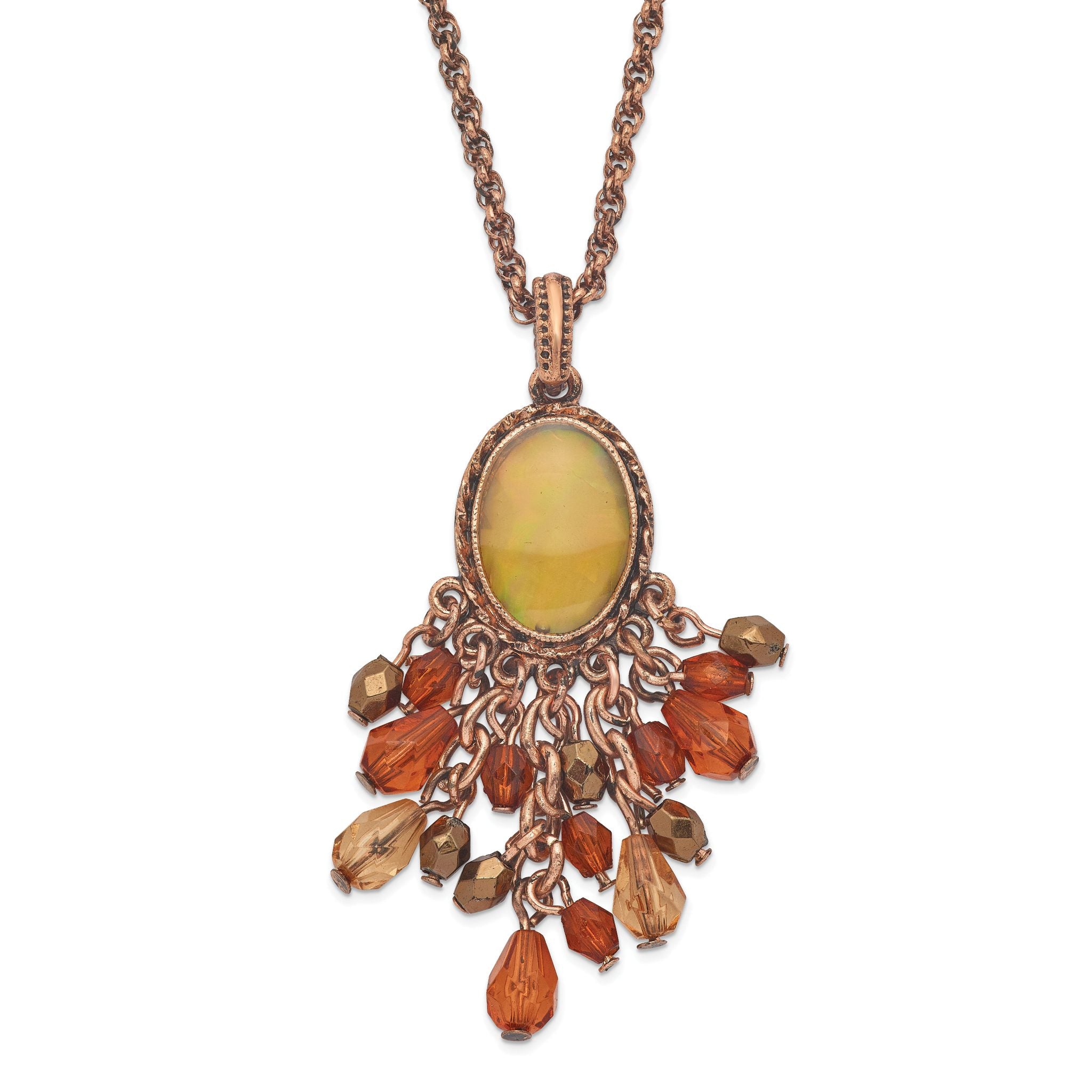 1928 Jewelry Copper-tone Oval Fram Mother of Pearl Multicolor Faceted Acrylic Beads Cluster Adjustable 16 inch Necklace with 3 inch extension Main image