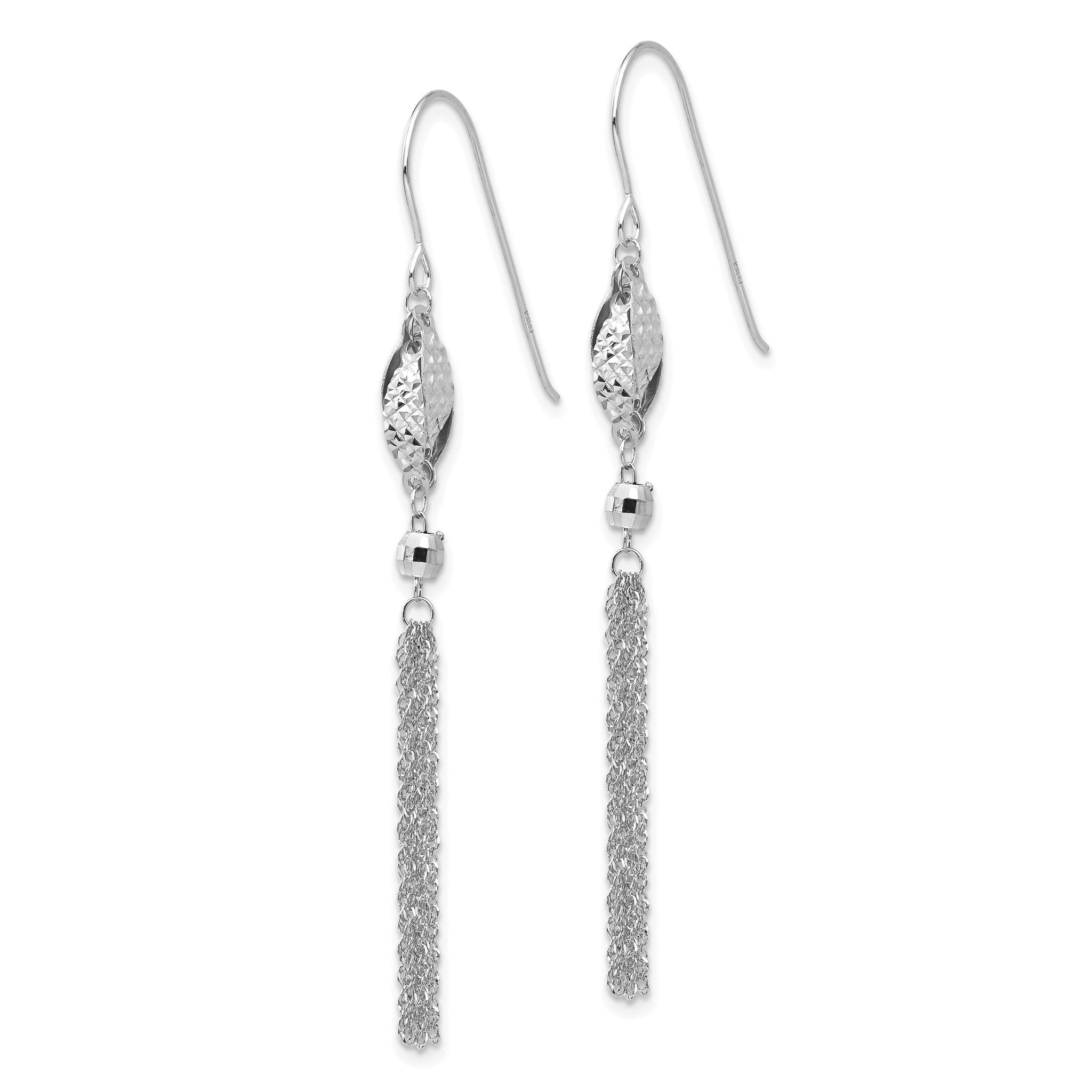 14k White Gold Bead and Chain Dangle Earrings Secondary image