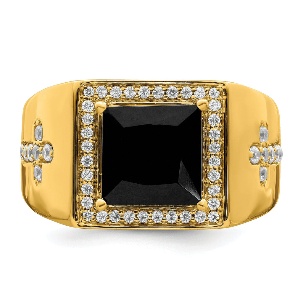 14k Onyx and Diamond Cross Mens Ring