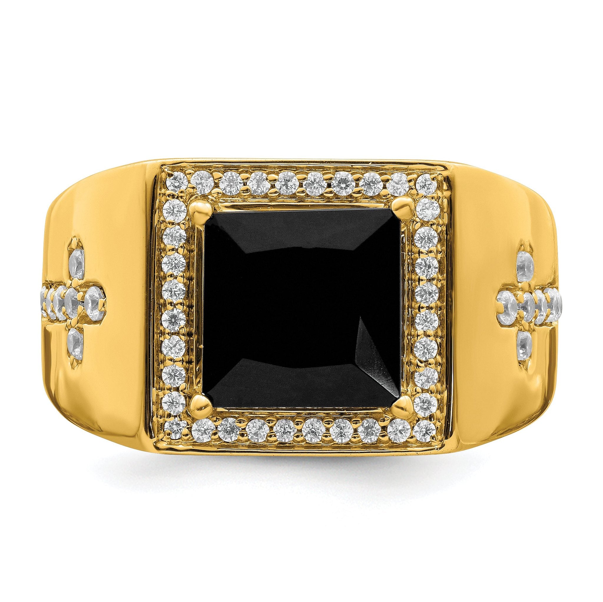 14k Onyx and Diamond Cross Mens Ring